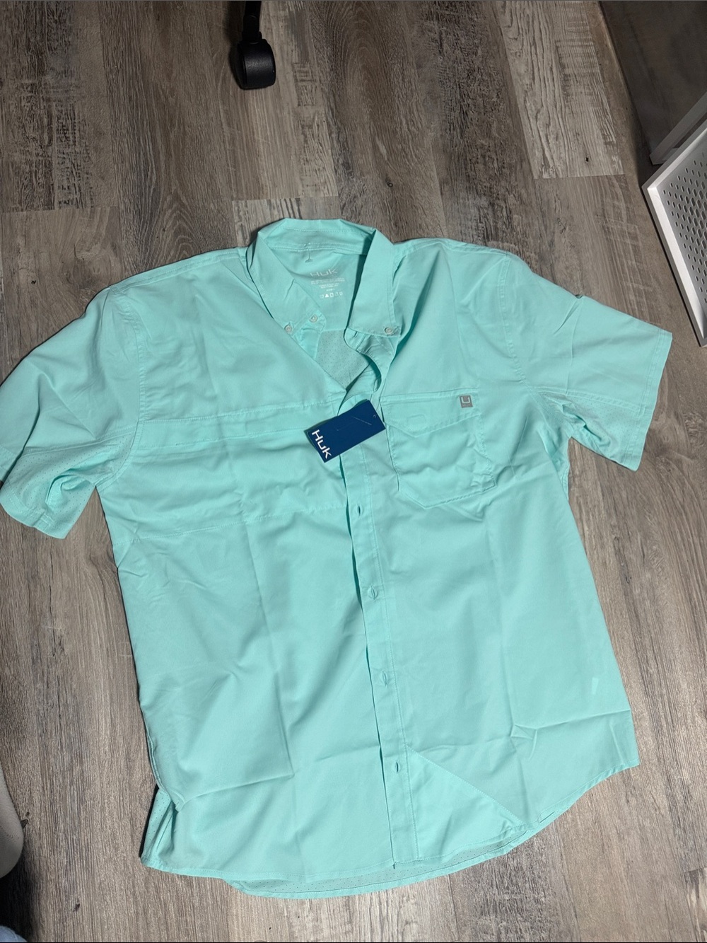 Huk Men’s Short-Sleeve Button-Down Shirt in Aqua Blue